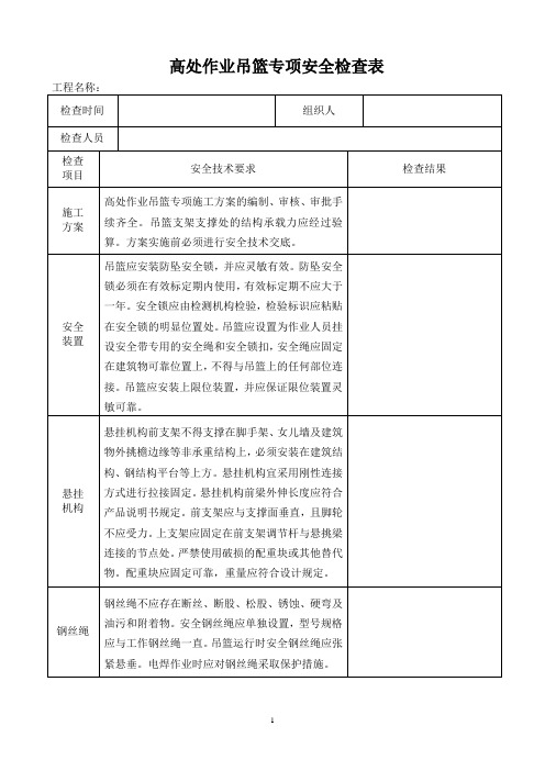 高处作业吊篮专项检查表