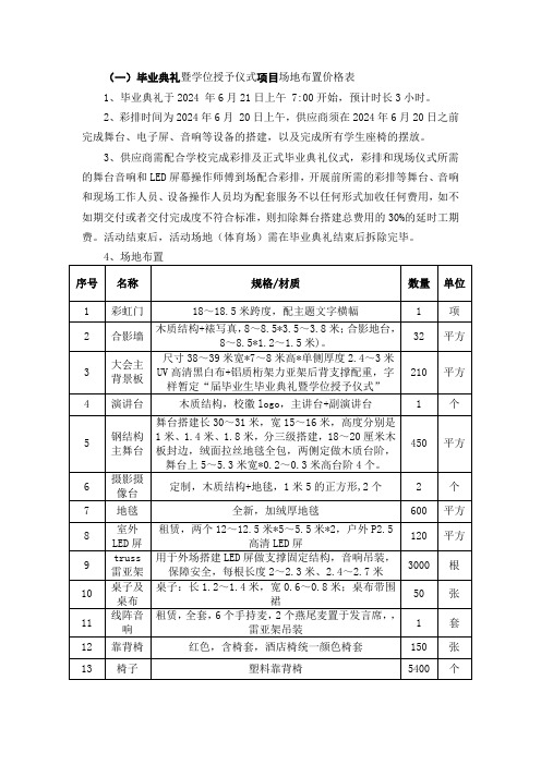 毕业典礼暨学位授予仪式项目场地布置价格表