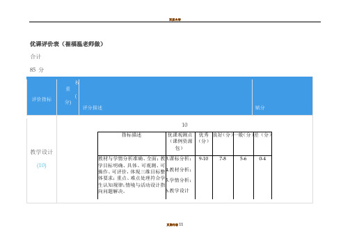 优课评价表