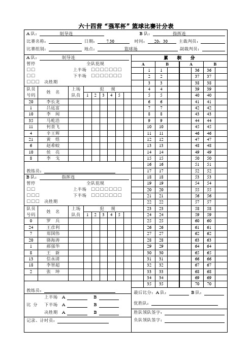 篮球比赛上下半场记分表(word)[1、4]