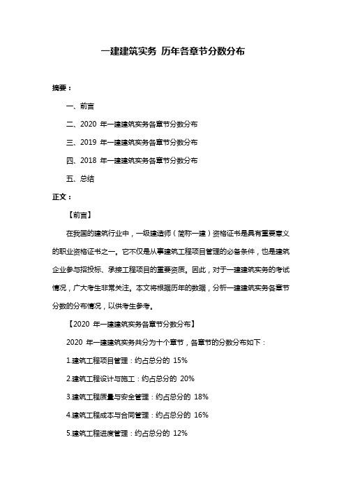 一建建筑实务 历年各章节分数分布