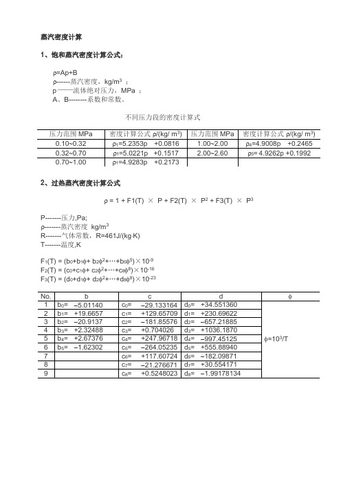 蒸汽密度计算