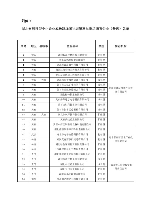 湖北省科技型中小企业成长路线图计划第三批重点培育企