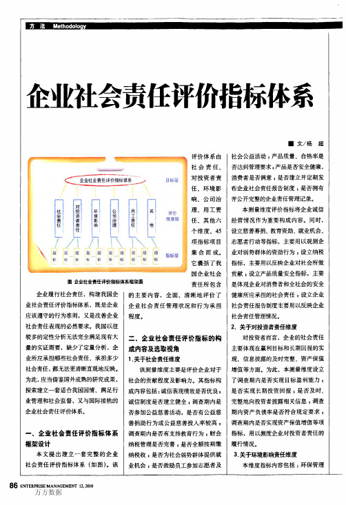 企业社会责任评价指标体系