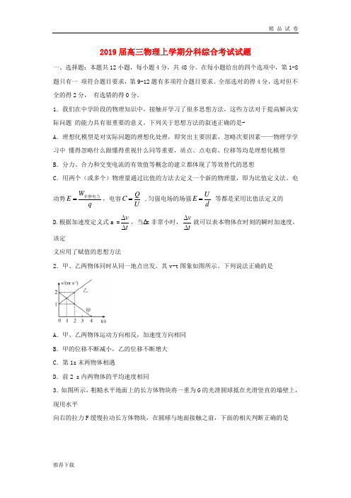 2019届高三物理上学期分科综合考试试题 新人教