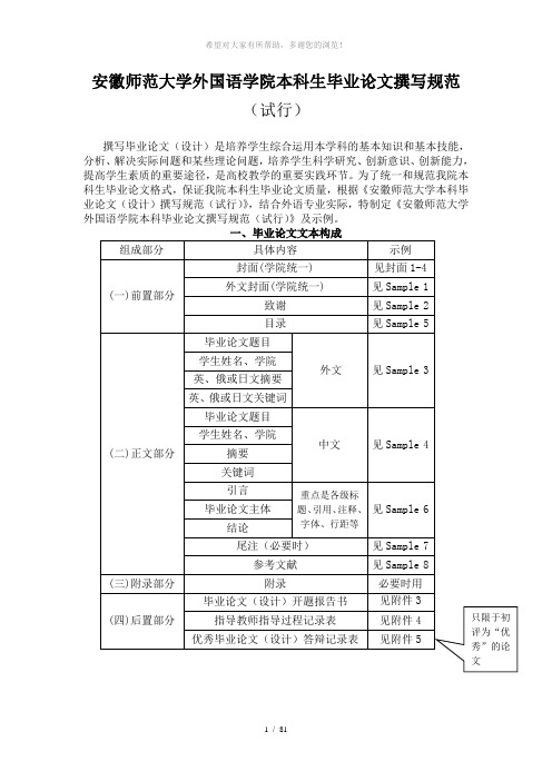 安徽师范大学外国语学院论文撰写规范(试行)