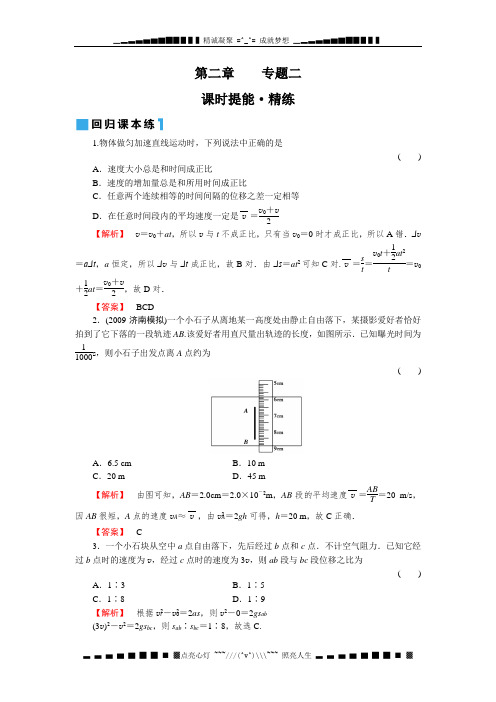 高考物理一轮复习同步练习(名师解析)2-专题2匀变速直线运动的规律及应用