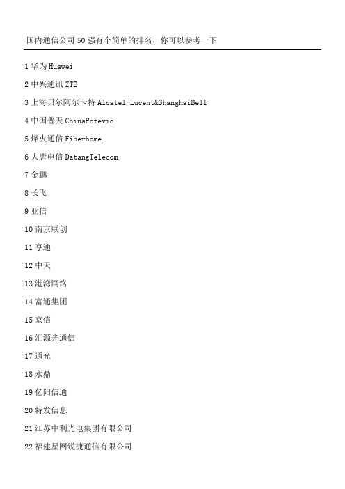 国内通信公司强有个简单的排名