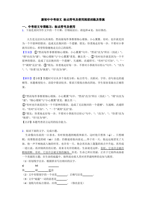 新初中中考语文 标点符号及使用阅读训练及答案