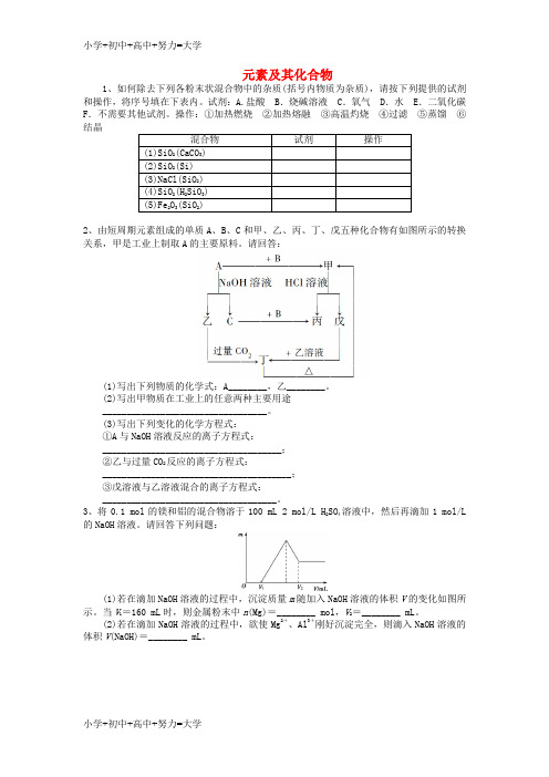 配套K12高三化学 补基试卷3 元素及其化合物(无答案)