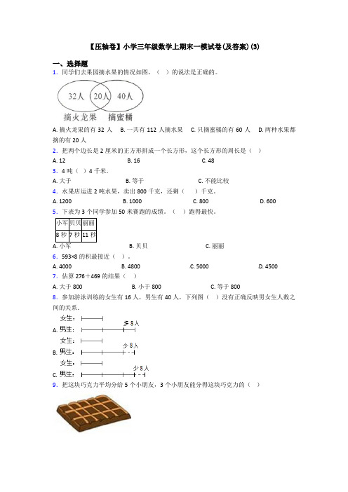 【压轴卷】小学三年级数学上期末一模试卷(及答案)(3)