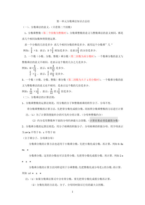 六年级上册数学分数乘法知识点总结