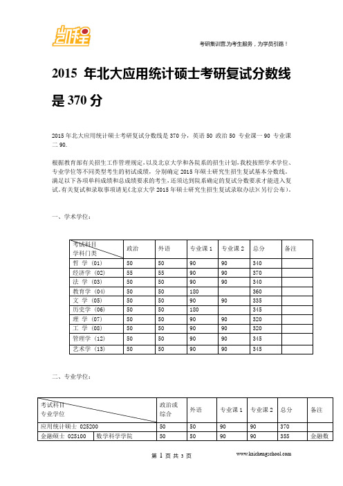 2015年北大应用统计硕士考研复试分数线是370分