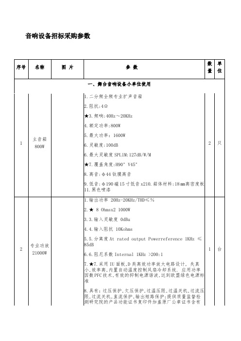 音响设备招标采购参数