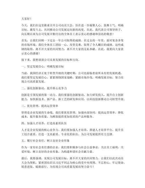 公司动员会领导发言稿范文