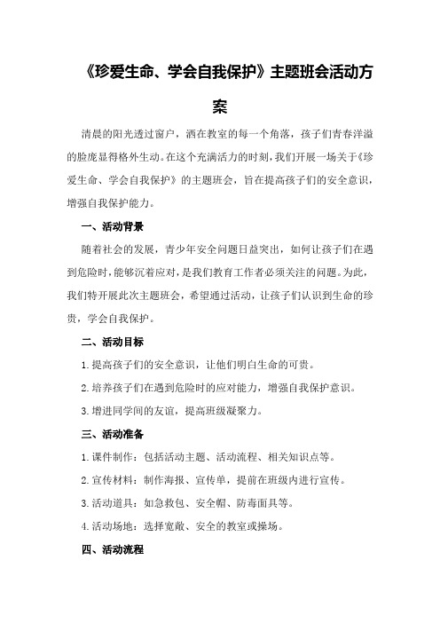 《珍爱生命学会自我保护》主题班会活动方案