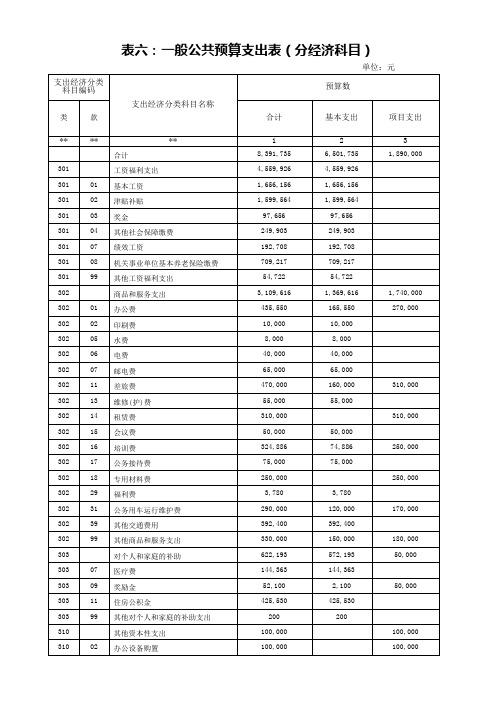 表六一般公共预算支出表(分经济科目)