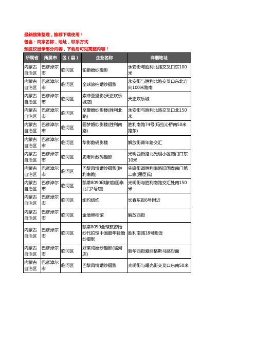 新版内蒙古自治区巴彦淖尔市临河区婚纱摄影企业公司商家户名录单联系方式地址大全14家