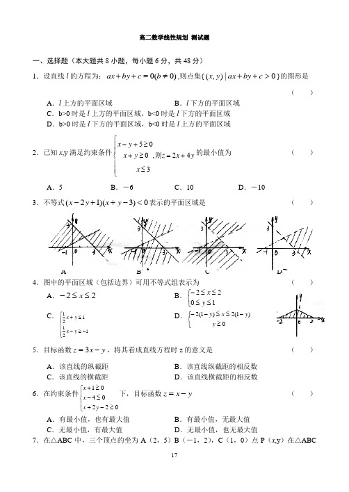 高二数学线性规划 测试题