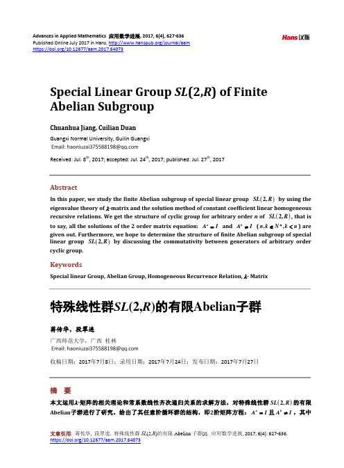 特殊线性群SL(2,R)的有限Abelian子群