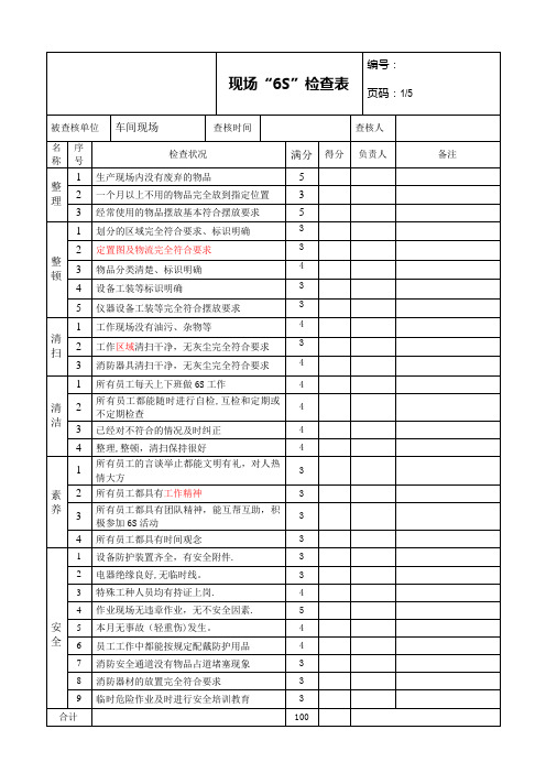 6S检查表【标准版】