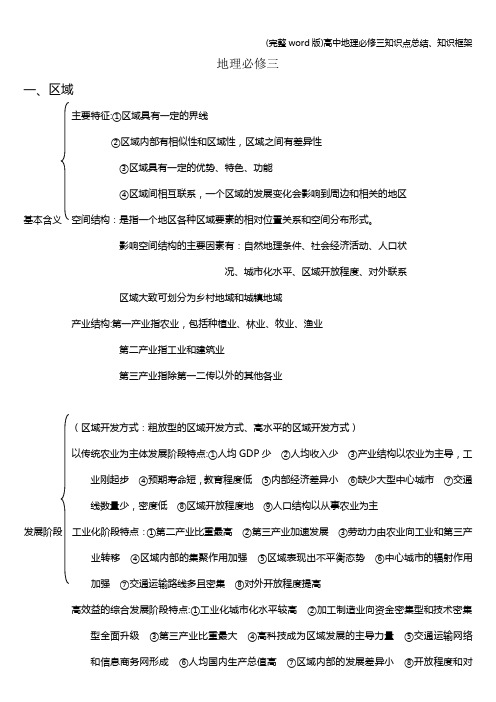 (完整word版)高中地理必修三知识点总结、知识框架