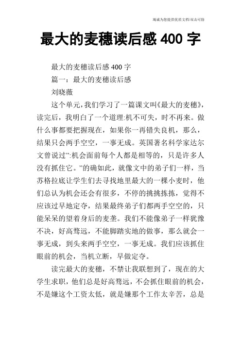 最大的麦穗读后感400字