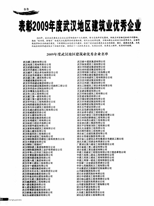 表彰2009年度武汉地区建筑业优秀企业