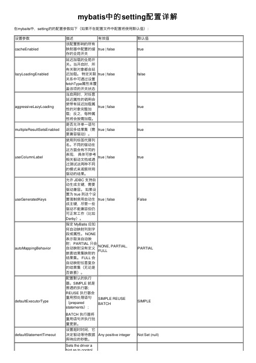 mybatis中的setting配置详解