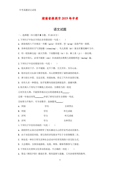 湖南省株洲市2019年中考语文试题(答案+解析)