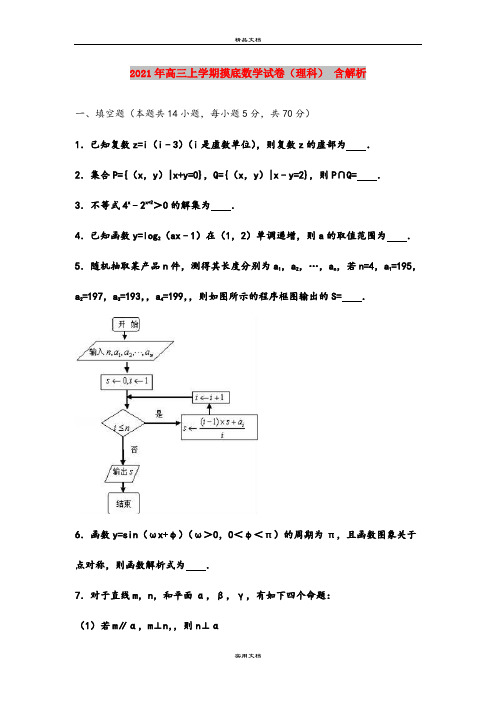 2021年高三上学期摸底数学试卷(理科) 含解析