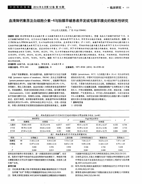 血清降钙素原及白细胞介素-6与胎膜早破患者并发绒毛膜羊膜炎的相