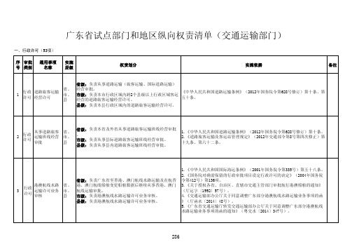 广东省试点部门和地区纵向权责清单(交通运输部门)