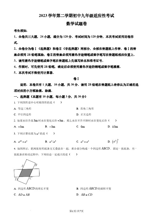 2024年浙江省丽水市中考一模考试数学模拟试题(原卷版)