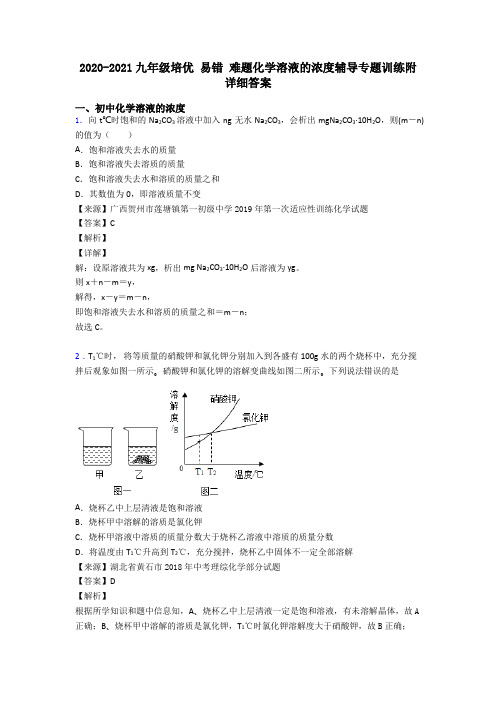 2020-2021九年级培优 易错 难题化学溶液的浓度辅导专题训练附详细答案