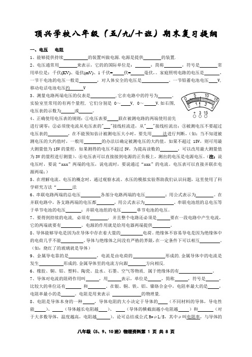 顶兴学校八年级下物理期末复习基本概念复习题