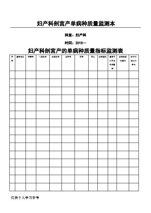 妇产科剖宫产的单病种质量指标监测表