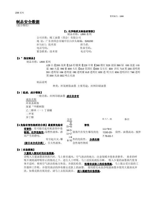 制品安全数据MSDS精工油墨