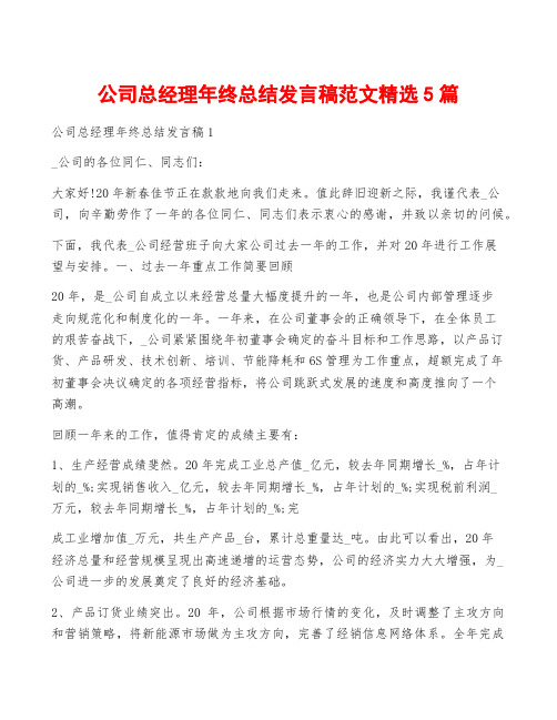 公司总经理年终总结发言稿范文精选5篇