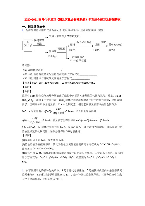 2020-2021高考化学复习《铜及其化合物推断题》专项综合练习及详细答案