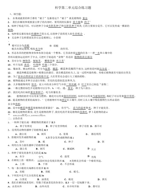 三年级下册科学第二单元综合练习题.doc