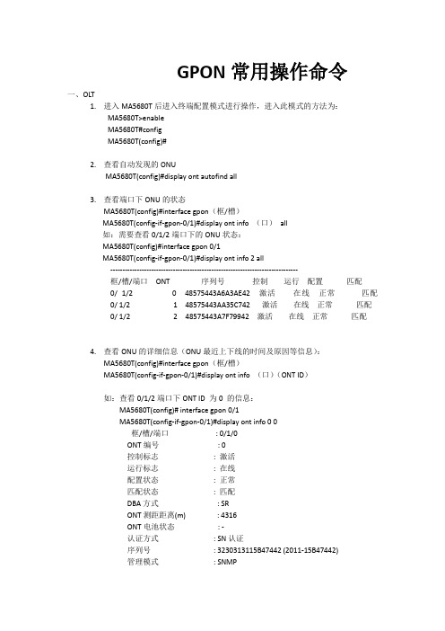 GPON常用操作命令