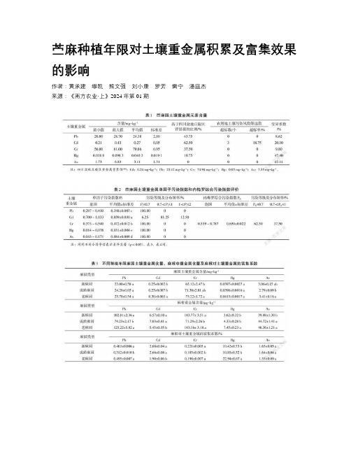 苎麻种植年限对土壤重金属积累及富集效果的影响