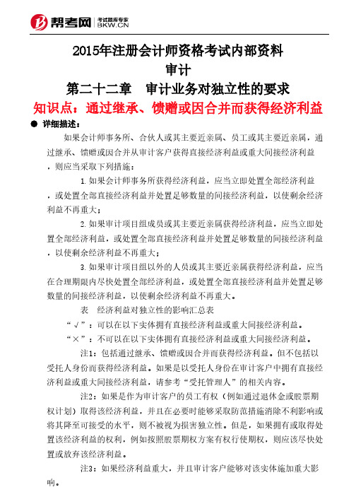 第二十二章 审计业务对独立性的要求-通过继承、馈赠或因合并而获得经济利益