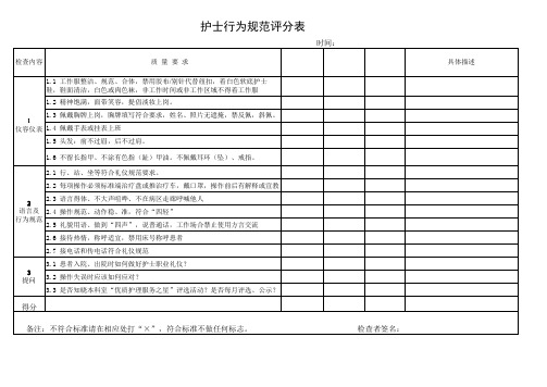 护士行为规范检查表