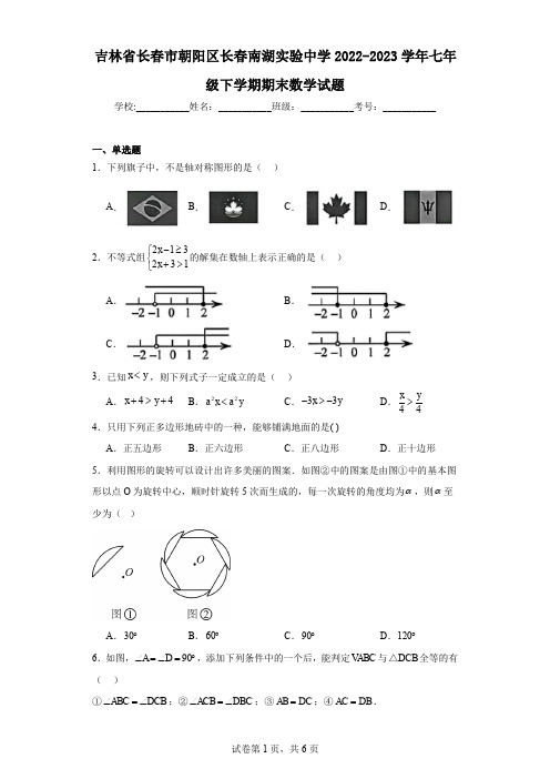 吉林省长春市朝阳区长春南湖实验中学2022-2023学年七年级下学期期末数学试题