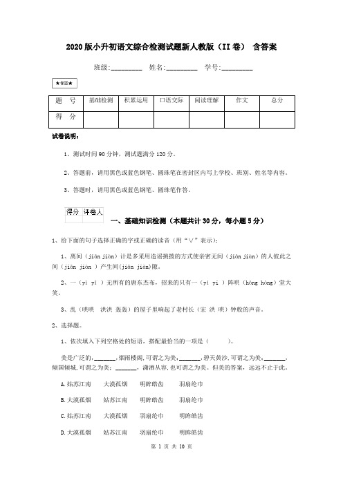 2020版小升初语文综合检测试题新人教版(II卷) 含答案