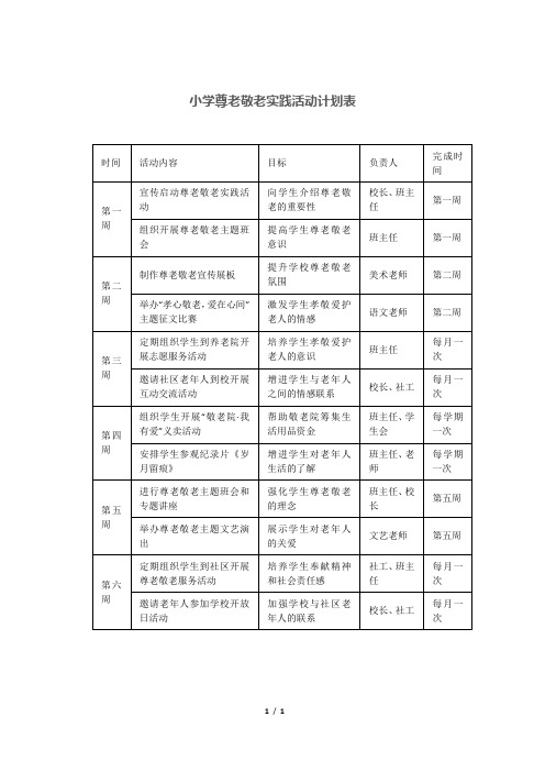 尊老敬老实践活动计划表