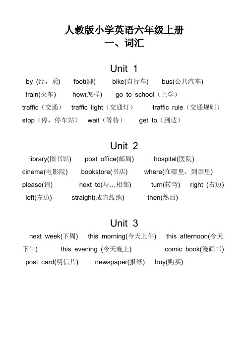 六年级上册英语单词+句型汇总(很实用)