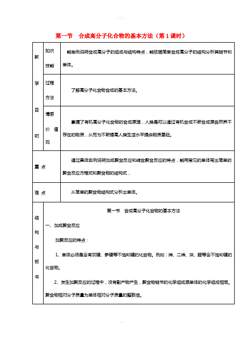 高中化学 专题5_1_1 合成高分子化合物的基本方法(1)教学案 新人教版选修5